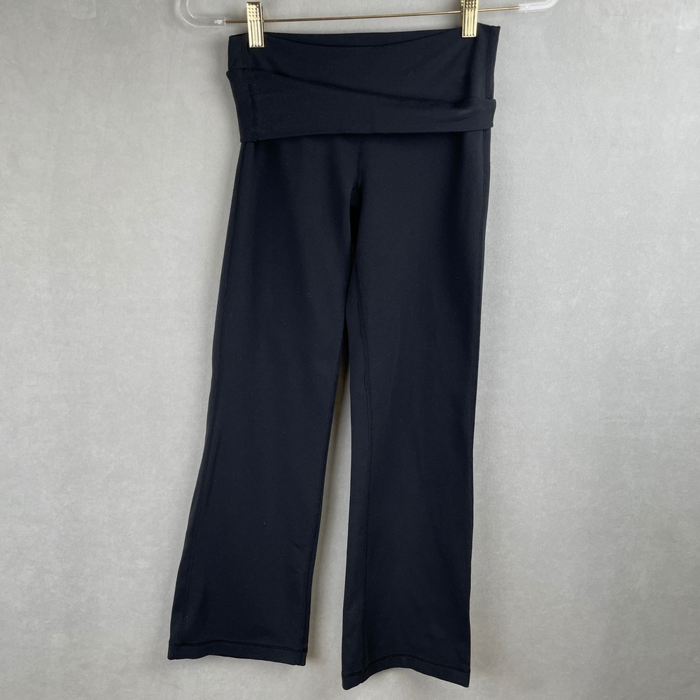Lululemon Cropped Yoga Pants Black Crossover Foldover Waist Leggings Retro Y2K 4